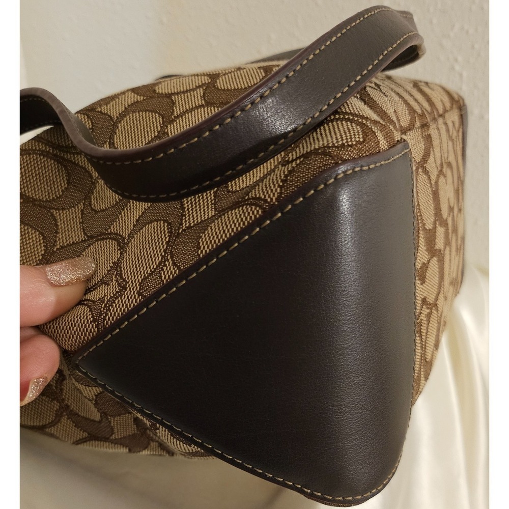 Coach Tote Signature "C" Jacquard/Leather/ Beige/Brown/Gold accents - Picture 7 of 16